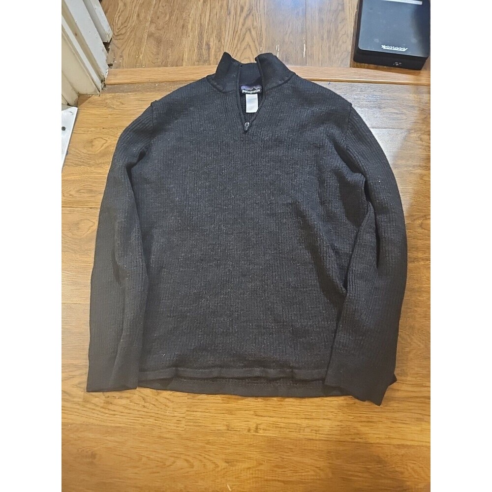 VTG Patagonia Mens Medium Quarter Zip Waffle Knit Navy Blue Sweatshirt